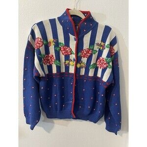 Vintage Birch Bros Sweater Womens Medium Cardigan Cottagecore Floral 3D Knit
